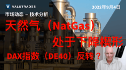 天然气（NatGas）处于下降楔形。 DAX指数（DE40）反转？GBPUSD处于上升楔形。